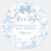 Das ist ein Baby Blue Toile Safari Animal Baby Dus Runder Aufkleber (Vorderseite)