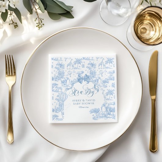 Das ist ein Baby Blue Toile Safari Animal Baby Dus Serviette