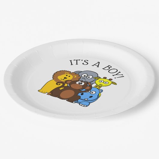 Das ist ein Baby-Duschkopf Zoo Tier Themed Pappteller (Schrägansicht)