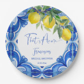 Das ist ein italienisches Brautparty aus blauem Fl Pappteller (Vorderseite)