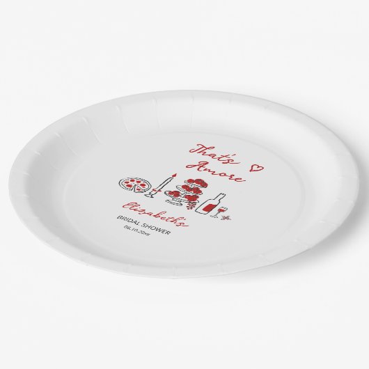 Das ist ein italienisches Rotes Brautparty Pappteller (Schrägansicht)