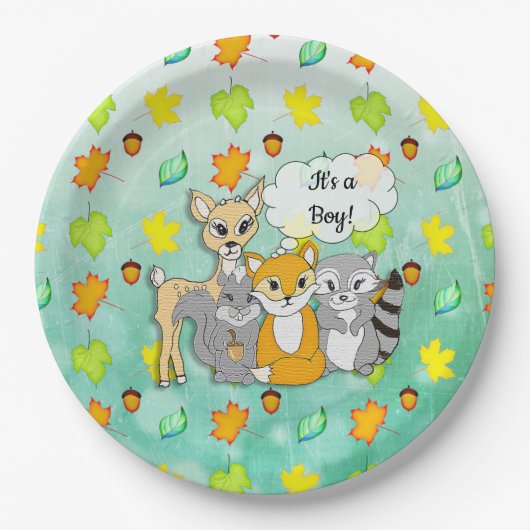 Das ist ein Junge! Baby Shower Forest Animals (tex Pappteller (Vorderseite)