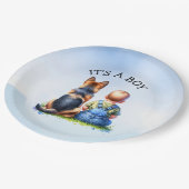 Das ist ein Junge! | Babydusche Pappteller (Schrägansicht)