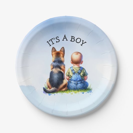 Das ist ein Junge! | Babydusche Pappteller (Vorderseite)