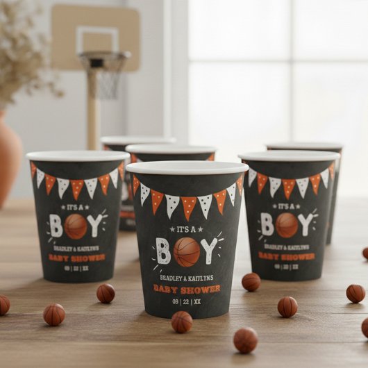 Das ist ein Junge! Basketball-Kinderdusche Pappbecher