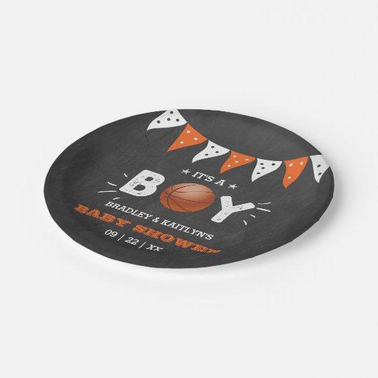 Das ist ein Junge! Basketball-Kinderdusche Pappteller (Schrägansicht)