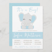 Das ist ein Junge! Blue and Gray Elephant Baby Dus Einladung (Vorne/Hinten)