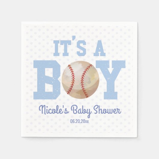 Das ist ein Junge! Blue Baseball Baby Dusche Serviette (Vorderseite)