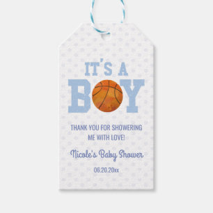 Das ist ein Junge! Blue Basketball Baby Dusche Geschenkanhänger