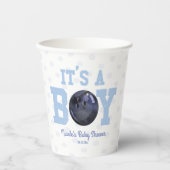 Das ist ein Junge! Blue Bowling Ball Baby Dusche Pappbecher (Vorderseite)