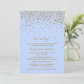 Das ist ein Junge! Blue & Gold Confetti Baby Dusch Einladung (Stehend Vorderseite)