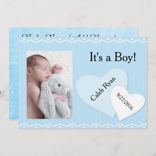 Das ist ein Junge! Blue Hearts Birth Ankündigung (Vorne/Hinten)