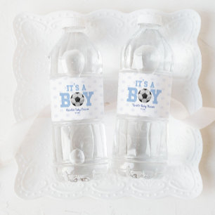 Das ist ein Junge! Blue Soccer Ball Baby Dusche Wasserflaschenetikett