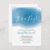 Das ist ein Junge! Blue Watercolor Baby Dusche Einladungspostkarte (Vorne/Hinten)