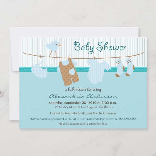 Das ist ein Junge! Clothesline Kinderdusche Einlad Einladung (Vorderseite)