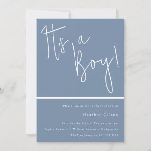 Das ist ein Junge! Dusty Blue Modern Boys Babydusc Einladung