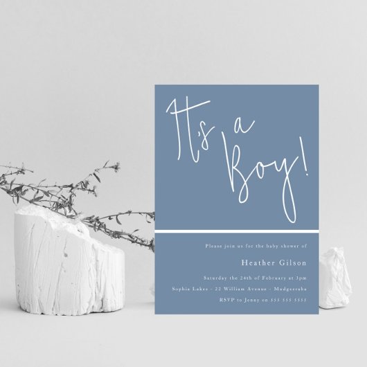 Das ist ein Junge! Dusty Blue Modern Boys Babydusc Einladung