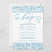Das ist ein Junge! Extravagant Blue & White Lace B Einladung (Vorderseite)
