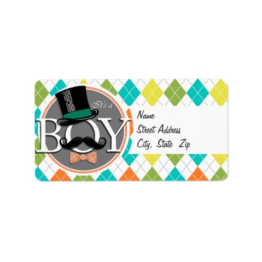 Das ist ein Junge! Farbenfrohe Raute Adressaufkleber (Vorne)