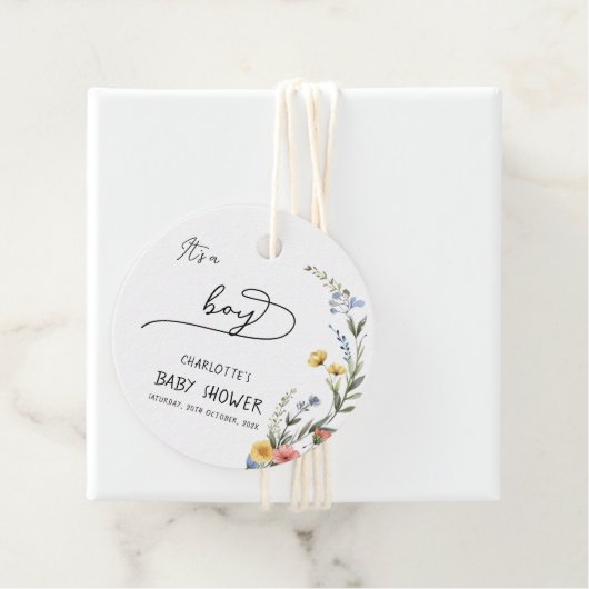 Das ist ein Junge! Farbige Wildblume Kinderdusche Geschenkanhänger (Beispiel)