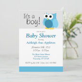 Das ist ein Junge! Funny Blue Owl Babydusche Einla Einladung (Stehend Vorderseite)
