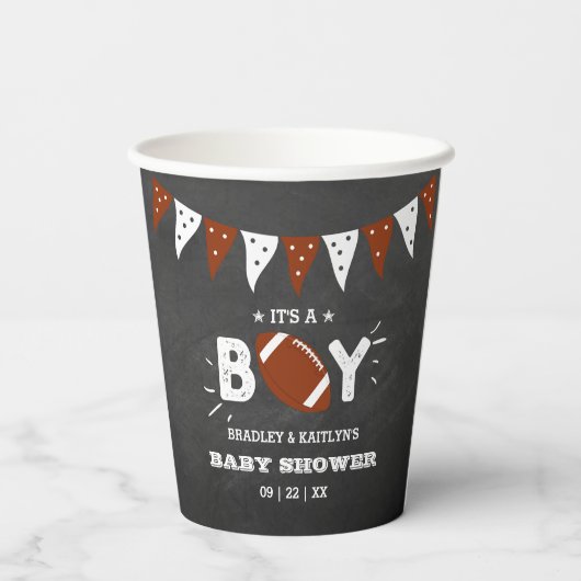 Das ist ein Junge! Fußball-Kinderdusche Pappbecher (Rückseite)