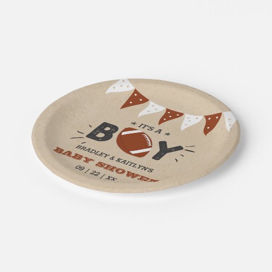 Das ist ein Junge! Fußball-Kinderdusche Pappteller (Schrägansicht)