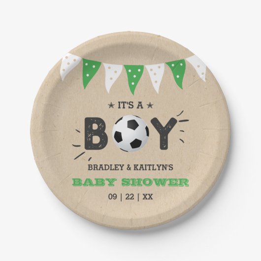 Das ist ein Junge! Fußball-Kinderdusche Pappteller (Vorderseite)