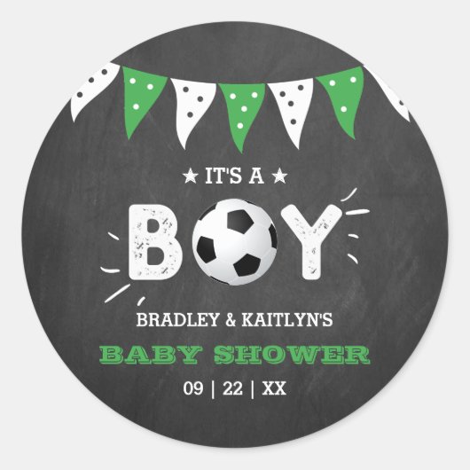 Das ist ein Junge! Fußball-Kinderdusche Runder Aufkleber (Vorderseite)