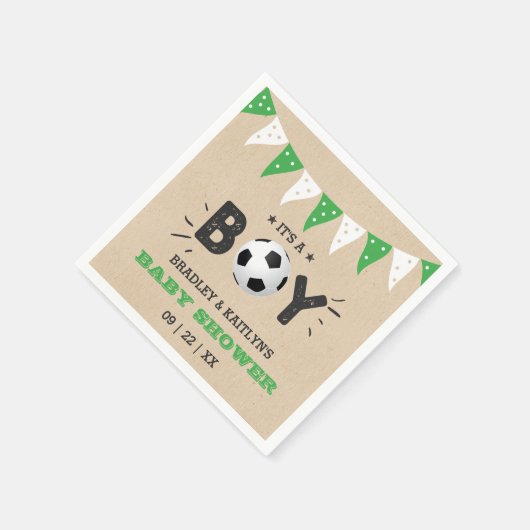 Das ist ein Junge! Fußball-Kinderdusche Serviette (Ecke)