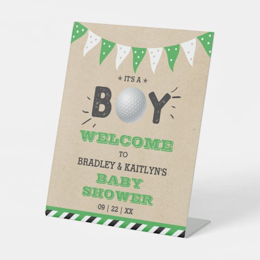 Das ist ein Junge! Golf Themed Baby Dusche Willkom Sockelschild (Vorderseite)