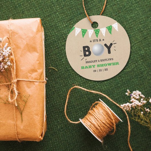 Das ist ein Junge! Golf Themed Co-Babydusche Geschenkanhänger