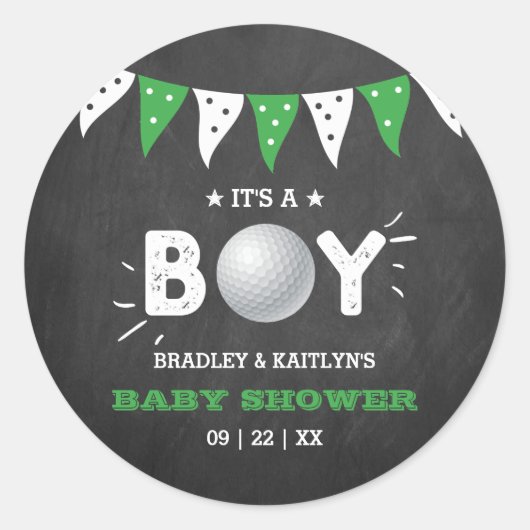 Das ist ein Junge! Golf Themed Co-Babydusche Runder Aufkleber (Vorderseite)