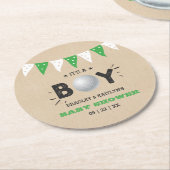 Das ist ein Junge! Golf Themed Co-Babydusche Runder Pappuntersetzer (Angewinkelt)