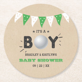 Das ist ein Junge! Golf Themed Co-Babydusche Runder Pappuntersetzer