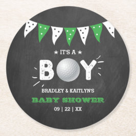 Das ist ein Junge! Golf Themed Co-Babydusche Runder Pappuntersetzer