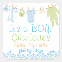 Das ist ein Junge! Lil Clothes Blue & Green Baby S Quadratischer Aufkleber