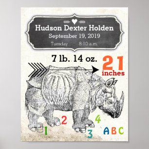 Das ist ein Junge! New Baby Stats Rhinoceros Poster