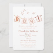 Das ist ein Junge! Niedlich Brown Gingham Baby Dus Einladung (Vorderseite)