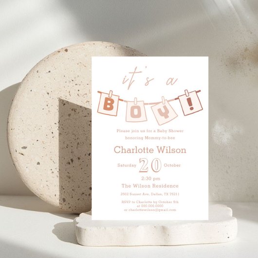 Das ist ein Junge! Niedlich Brown Gingham Baby Dus Einladung