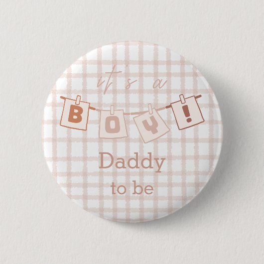 Das ist ein Junge! Niedlich Gingham Notedry Daddy- Button (Vorderseite)