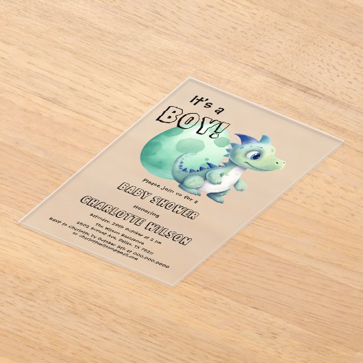 Das ist ein Junge! Niedlicher Dinosaurier mit Eier Acryleinladungen (Ablage )