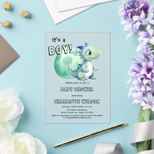 Das ist ein Junge! Niedlicher Dinosaurier mit Eier Acryleinladungen (In Situ (Hochzeit))