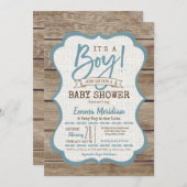 Das ist ein Junge! Rustic Wood Baby Dusche Einladu Einladung (Vorne/Hinten)