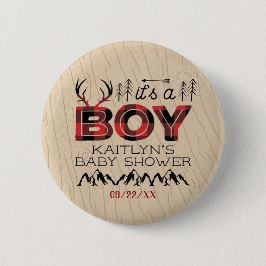 Das ist ein Junge! Rustikale Karierte Lumberjack B Button (Vorderseite)