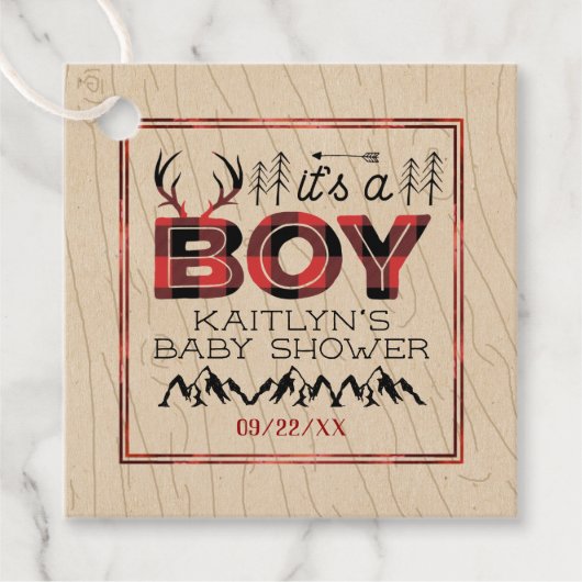 Das ist ein Junge! Rustikale Karierte Lumberjack B Geschenkanhänger (Vorderseite)
