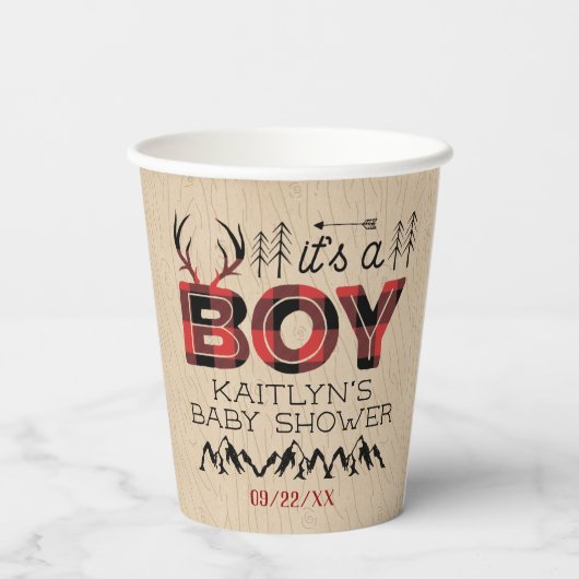 Das ist ein Junge! Rustikale Karierte Lumberjack B Pappbecher (Rückseite)