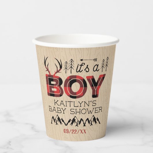 Das ist ein Junge! Rustikale Karierte Lumberjack B Pappbecher (Vorderseite)