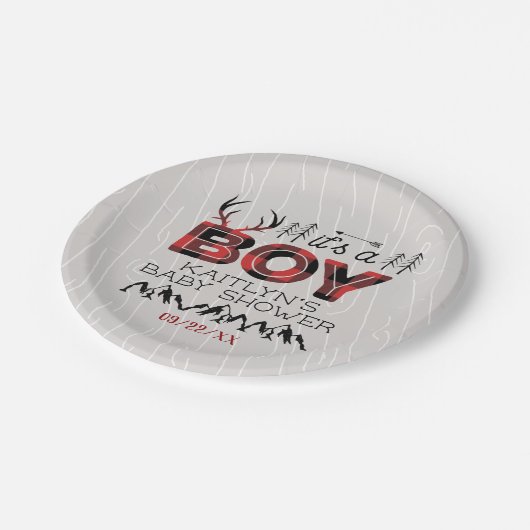 Das ist ein Junge! Rustikale Karierte Lumberjack B Pappteller (Schrägansicht)