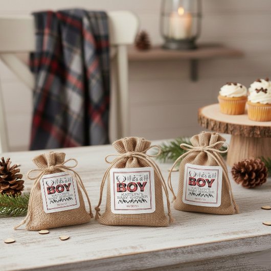 Das ist ein Junge! Rustikale Karierte Lumberjack B Quadratischer Aufkleber